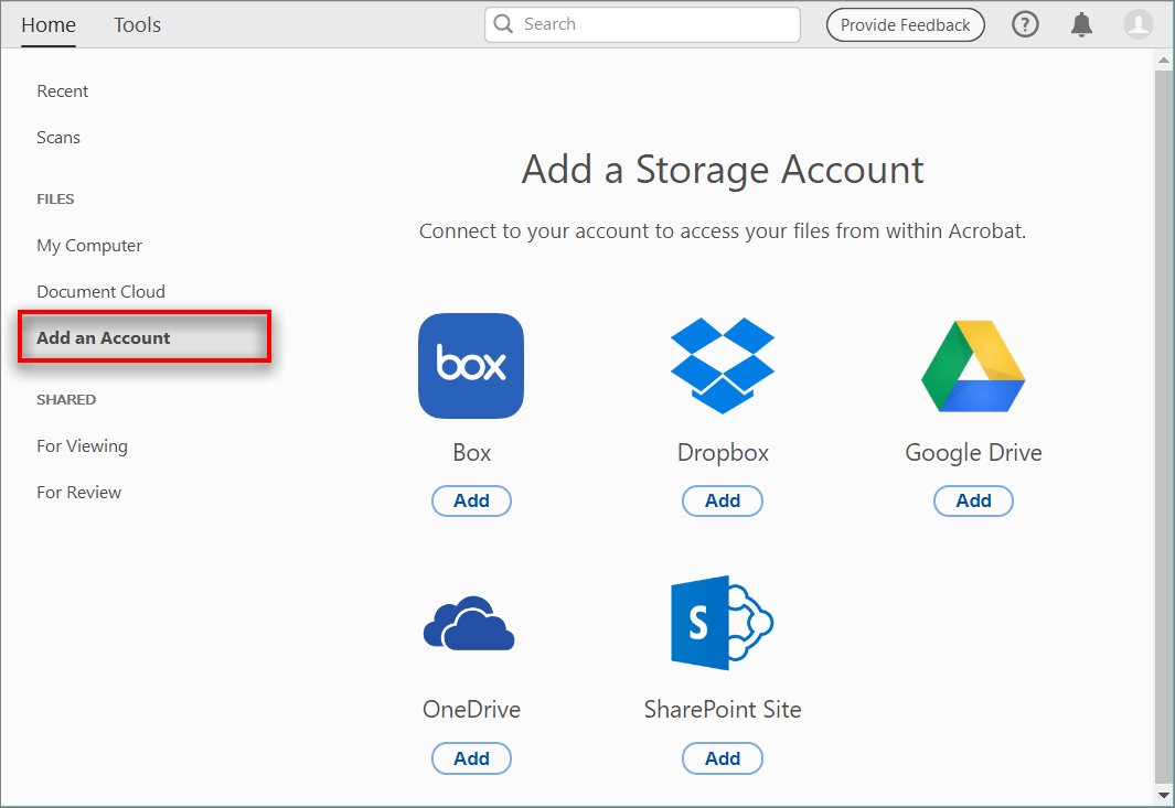 Adobe - DropBox, OneDrive, Google Drive