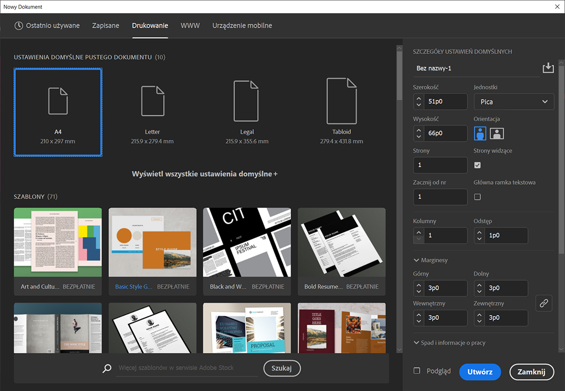 Adobe InDesign - początek programu